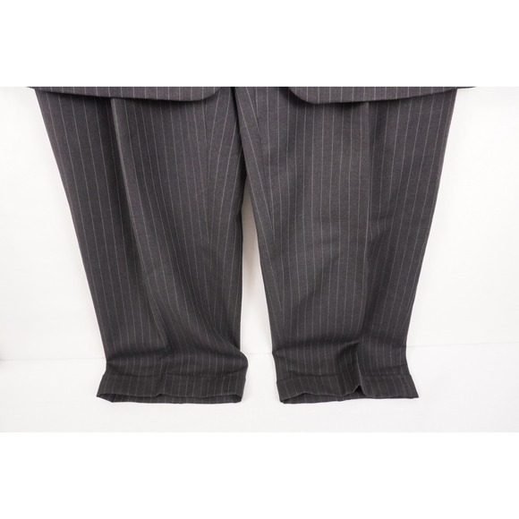 VTG Botany 500 Suit Mens 42R Dark Gray Pinstripe Wool Pants 36x29 Pleated Cuffed - Picture 4 of 16